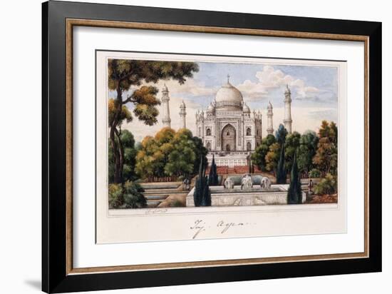 The Taj Mahal from the Garden, C.1840 (Pen and Grey Ink, W/C, Heightened with Touches of White,)-null-Framed Giclee Print