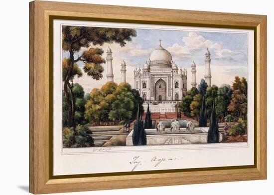 The Taj Mahal from the Garden, C.1840 (Pen and Grey Ink, W/C, Heightened with Touches of White,)-null-Framed Premier Image Canvas