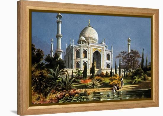 The Taj Mahal in Agra (India) Marble Mausoleum Built in 1632 - 1644-null-Framed Stretched Canvas