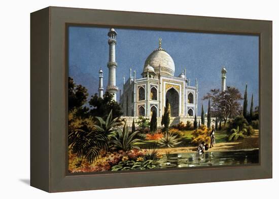 The Taj Mahal in Agra (India) Marble Mausoleum Built in 1632 - 1644-null-Framed Stretched Canvas