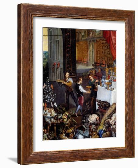 The Taste. Detail Representing the Servants Bringing the Dishes of Game, Poultry at a Banquet, 1618-Jan the Elder Brueghel-Framed Giclee Print
