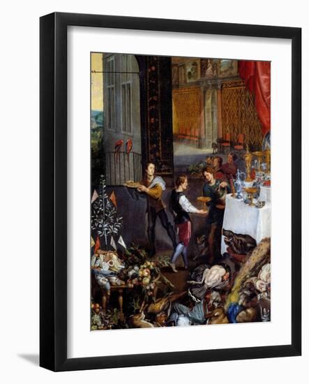 The Taste. Detail Representing the Servants Bringing the Dishes of Game, Poultry at a Banquet, 1618-Jan the Elder Brueghel-Framed Giclee Print