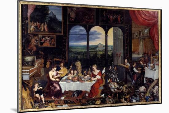 The Taste, the Hearing and the Touch, 17Th Century (Oil on Canvas)-Jan the Elder Brueghel-Mounted Giclee Print