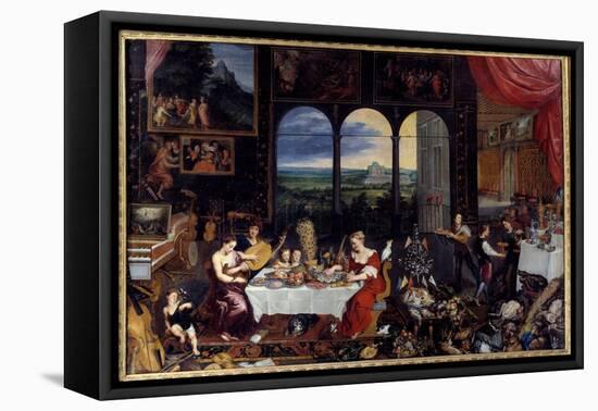 The Taste, the Hearing and the Touch, 17Th Century (Oil on Canvas)-Jan the Elder Brueghel-Framed Premier Image Canvas