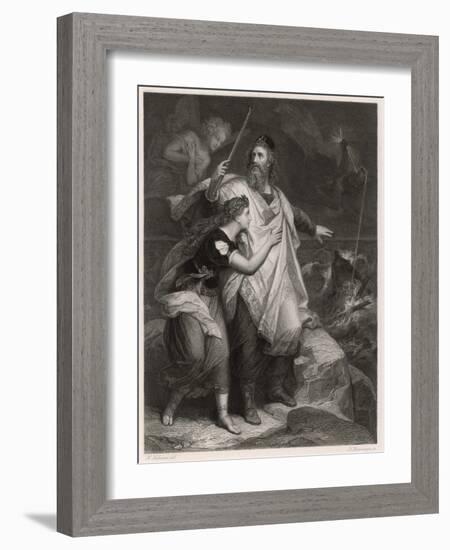 The Tempest, Prospero and Miranda Watch the Shipwreck-Heinrich Hofmann-Framed Art Print