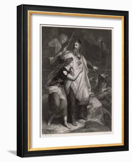The Tempest, Prospero and Miranda Watch the Shipwreck-Heinrich Hofmann-Framed Art Print