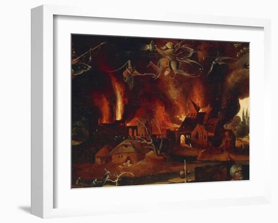 The Temptation of St. Anthony, Detail Showing the City in Flames and Demons-Jan Mandyn-Framed Giclee Print