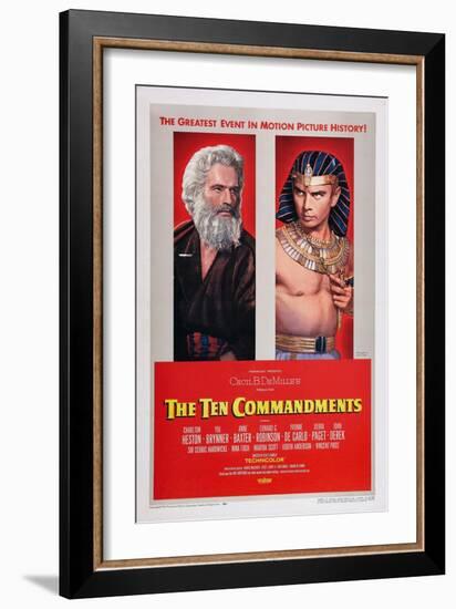 The Ten Commandments, Charlton Heston, Yul Brynner, 1956-null-Framed Art Print