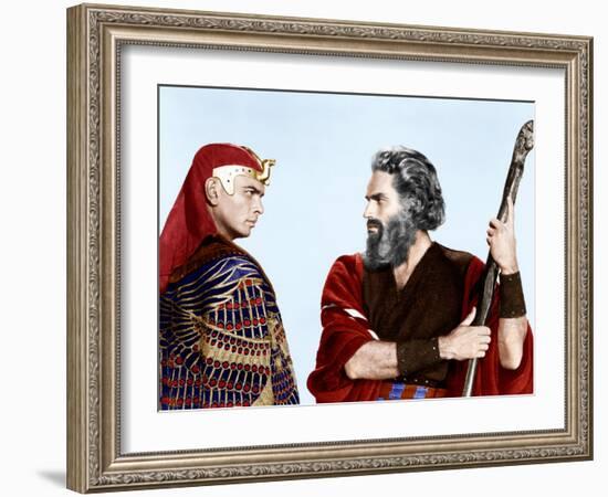 The Ten Commandments, Yul Brynner, Charlton Heston, 1956-null-Framed Photo