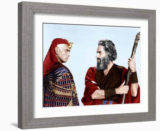 The Ten Commandments, Yul Brynner, Charlton Heston, 1956-null-Framed Photo