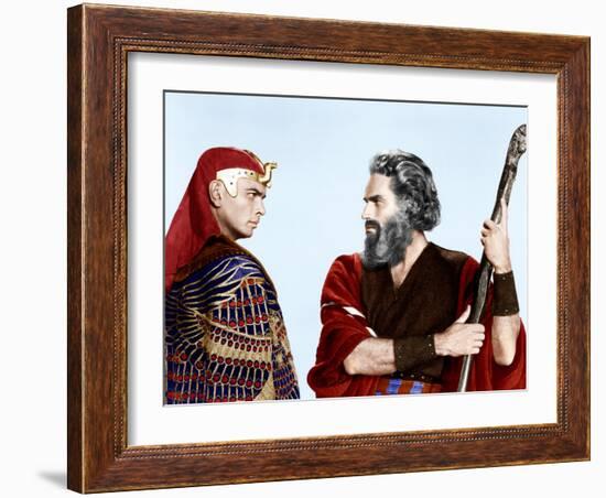 The Ten Commandments, Yul Brynner, Charlton Heston, 1956-null-Framed Photo