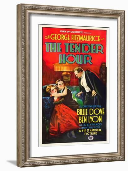 THE TENDER HOUR, l-r: Billie Dove, Ben Lyon, Montagu Love on poster art, 1927.-null-Framed Art Print