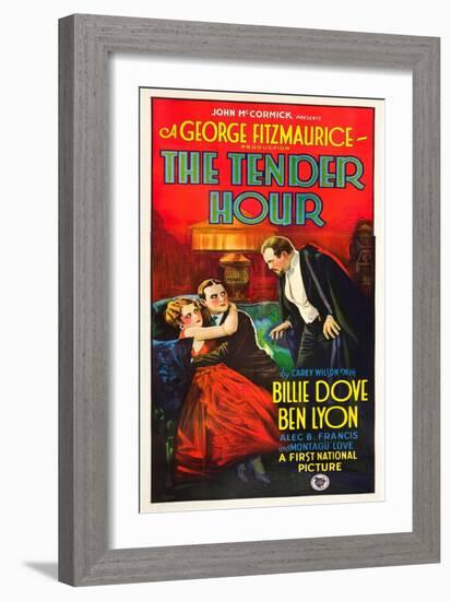 THE TENDER HOUR, l-r: Billie Dove, Ben Lyon, Montagu Love on poster art, 1927.-null-Framed Art Print