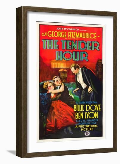 THE TENDER HOUR, l-r: Billie Dove, Ben Lyon, Montagu Love on poster art, 1927.-null-Framed Art Print