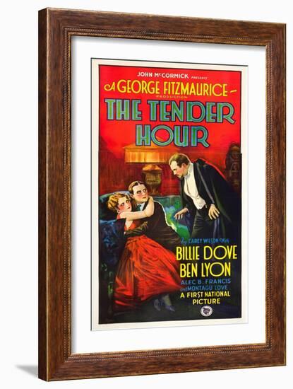 THE TENDER HOUR, l-r: Billie Dove, Ben Lyon, Montagu Love on poster art, 1927.-null-Framed Art Print