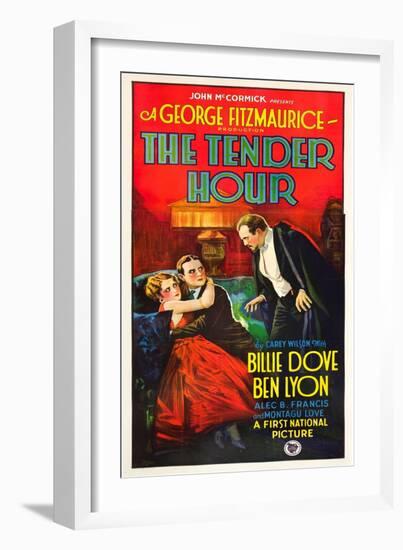 THE TENDER HOUR, l-r: Billie Dove, Ben Lyon, Montagu Love on poster art, 1927.-null-Framed Art Print