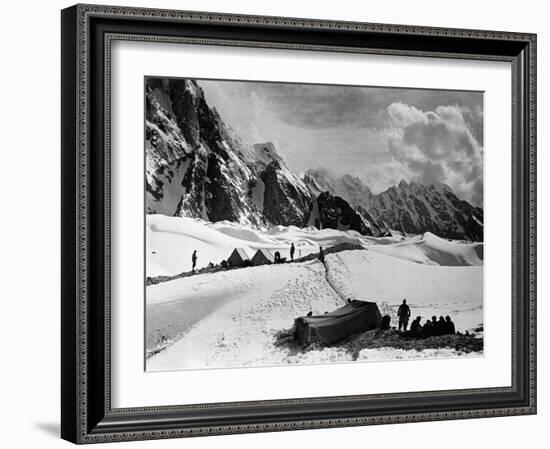 The Tents of the Hunza and of the Italian Alpinists of the Ascent of K2 at Concordia Camp-null-Framed Giclee Print