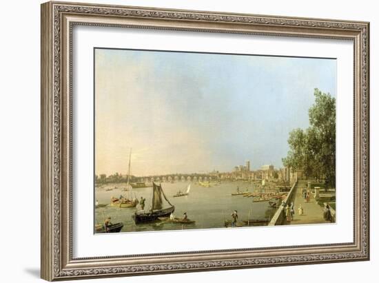 The Thames from the Terrace of Somerset House, Looking Upstream Towards Westminster and Whitehall-Canaletto-Framed Giclee Print