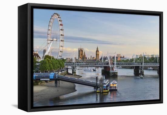 The Thames, Hungerford Bridge, Westminster Palace, London Eye, Big Ben-Rainer Mirau-Framed Premier Image Canvas