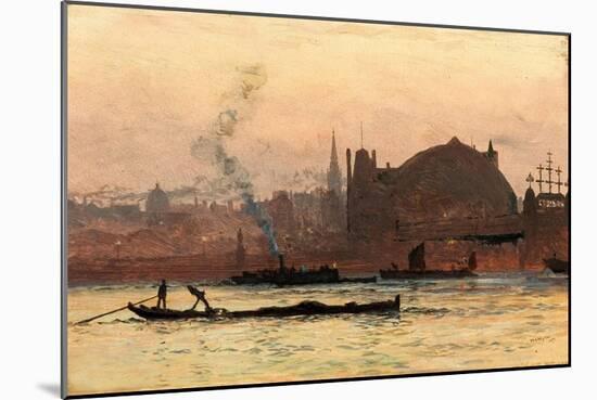 The Thames near Charing Cross, London, 1892 (Oil on Board)-William Lionel Wyllie-Mounted Giclee Print