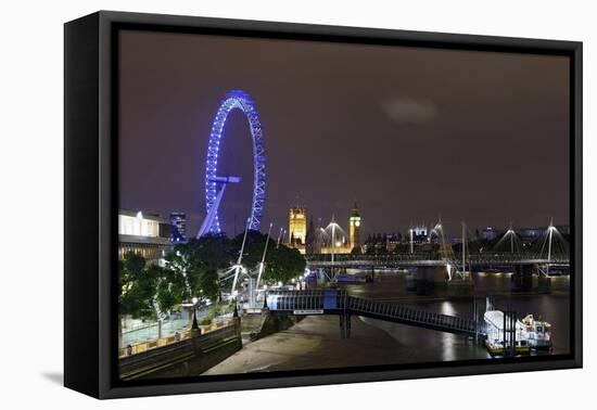 The Thames with London Eye and the Houses of Parliament, at Night, London, England, Uk-Axel Schmies-Framed Premier Image Canvas