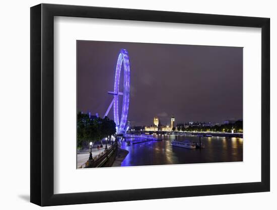 The Thames with London Eye and the Houses of Parliament, at Night, London, England, Uk-Axel Schmies-Framed Photographic Print