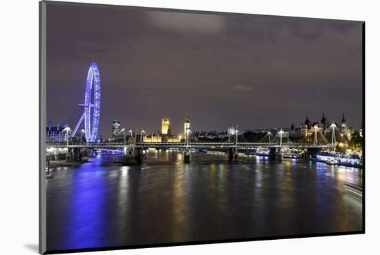 The Thames with London Eye and the Houses of Parliament, at Night, London, England, Uk-Axel Schmies-Mounted Photographic Print