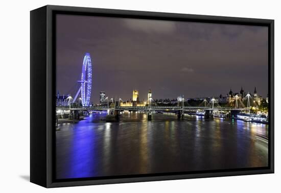 The Thames with London Eye and the Houses of Parliament, at Night, London, England, Uk-Axel Schmies-Framed Premier Image Canvas