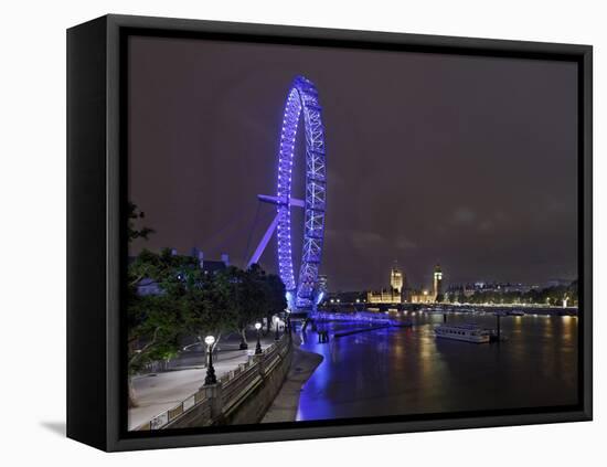 The Thames with London Eye and the Houses of Parliament, Parliament Building, London-Axel Schmies-Framed Premier Image Canvas