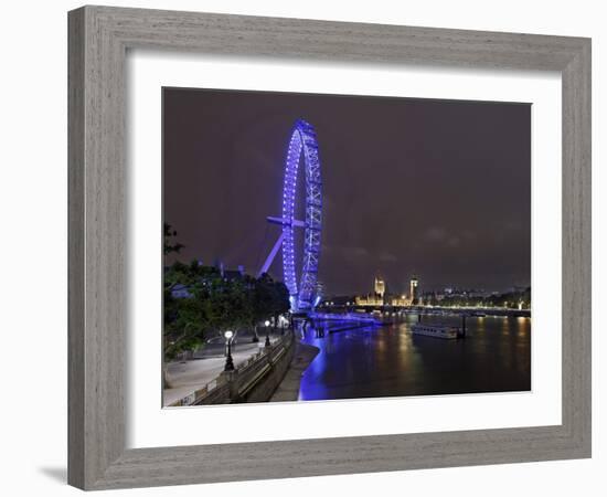 The Thames with London Eye and the Houses of Parliament, Parliament Building, London-Axel Schmies-Framed Photographic Print