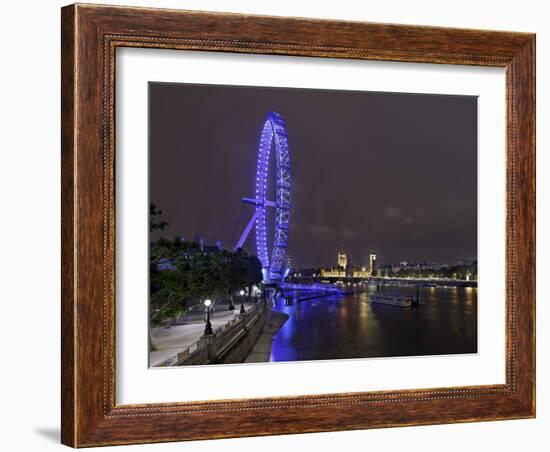 The Thames with London Eye and the Houses of Parliament, Parliament Building, London-Axel Schmies-Framed Photographic Print