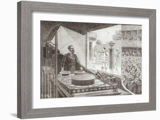 The "Theatre Optique" and Its Inventor Emile Reynaud with a Scene from "Pauvre Pierrot"-Louis Poyet-Framed Giclee Print