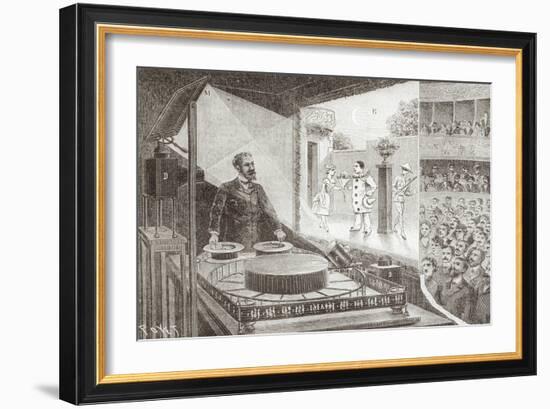 The "Theatre Optique" and Its Inventor Emile Reynaud with a Scene from "Pauvre Pierrot"-Louis Poyet-Framed Giclee Print