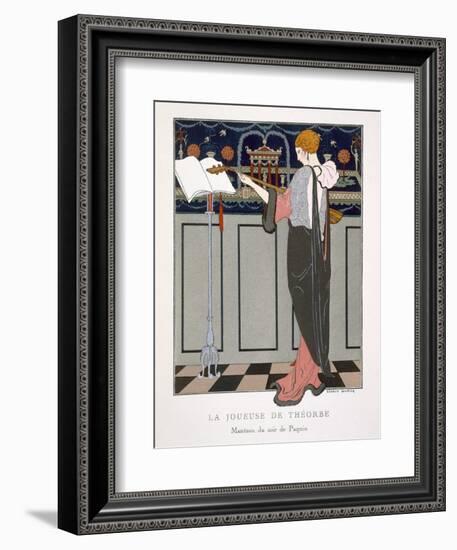 The Theorbo Player, Design For an Evening Coat by Paquin, 1920S-Georges Barbier-Framed Giclee Print