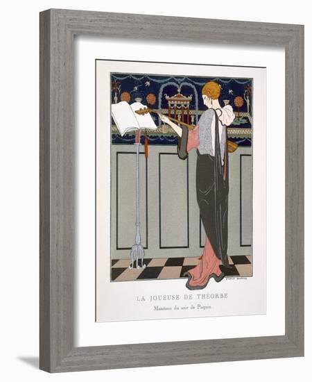 The Theorbo Player, Design For an Evening Coat by Paquin, 1920S-Georges Barbier-Framed Giclee Print