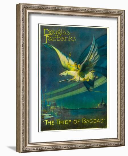 The Thief of Bagdad, Douglas Fairbanks on a Flying Horse, 1924-null-Framed Art Print