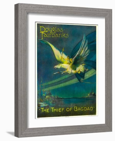 The Thief of Bagdad, Douglas Fairbanks on a Flying Horse, 1924-null-Framed Art Print