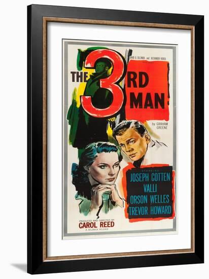 The Third Man, Alida Valli, Joseph Cotten on US poster art, 1949-null-Framed Art Print