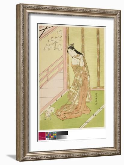 The Third Princess and Her Pet Cat, C.1767-68 (Colour Woodblock Print)-Suzuki Harunobu-Framed Giclee Print