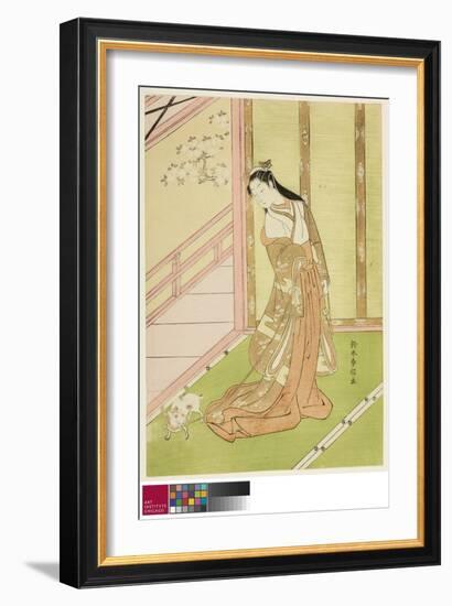 The Third Princess and Her Pet Cat, C.1767-68 (Colour Woodblock Print)-Suzuki Harunobu-Framed Giclee Print