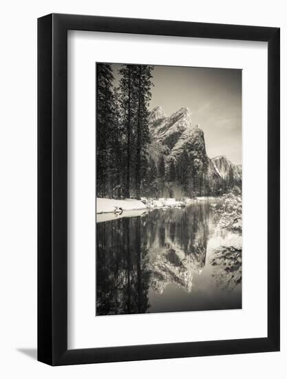 The Three Brothers above the Merced River in winter, Yosemite National Park, California, USA-Russ Bishop-Framed Photographic Print