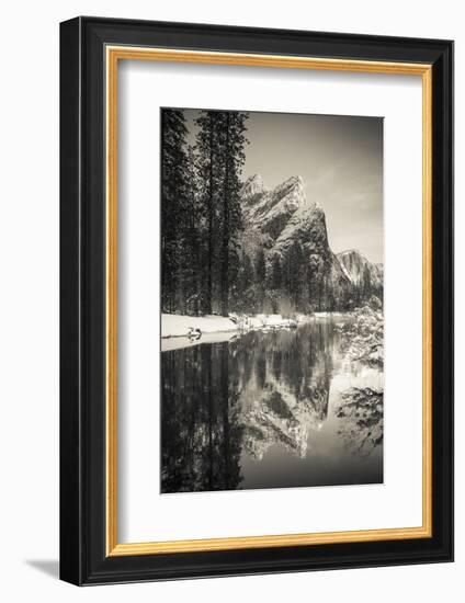The Three Brothers above the Merced River in winter, Yosemite National Park, California, USA-Russ Bishop-Framed Photographic Print