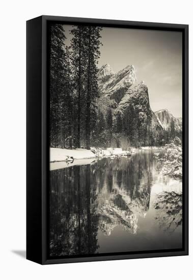 The Three Brothers above the Merced River in winter, Yosemite National Park, California, USA-Russ Bishop-Framed Premier Image Canvas
