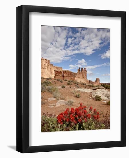 The Three Gossips and Common Paintbrush (Castilleja Chromosa), Arches National Park, Utah, USA-James Hager-Framed Photographic Print