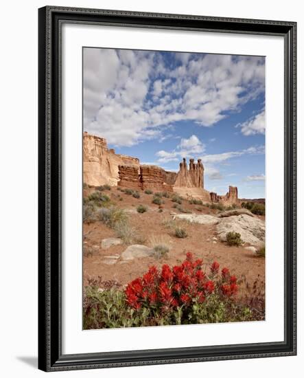 The Three Gossips and Common Paintbrush (Castilleja Chromosa), Arches National Park, Utah, USA-James Hager-Framed Photographic Print