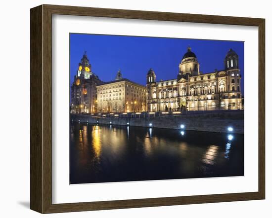 The Three Graces at Dusk, Cunard Building, Port of Liverpool Building, UNESCO World Heritage Site,-Chris Hepburn-Framed Photographic Print