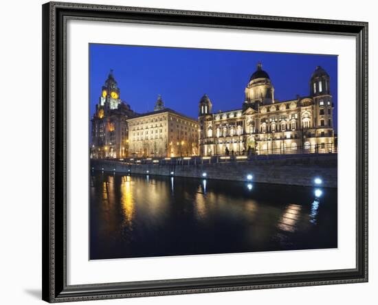 The Three Graces at Dusk, Cunard Building, Port of Liverpool Building, UNESCO World Heritage Site,-Chris Hepburn-Framed Photographic Print