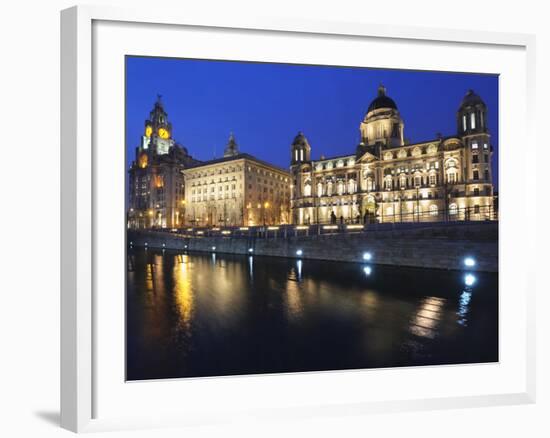 The Three Graces at Dusk, Cunard Building, Port of Liverpool Building, UNESCO World Heritage Site,-Chris Hepburn-Framed Photographic Print