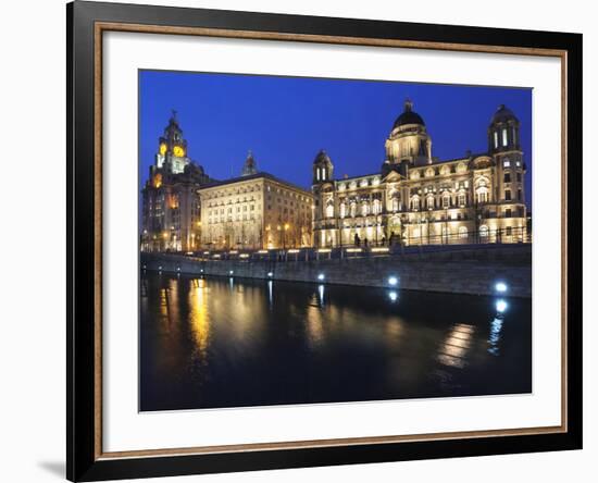 The Three Graces at Dusk, Cunard Building, Port of Liverpool Building, UNESCO World Heritage Site,-Chris Hepburn-Framed Photographic Print