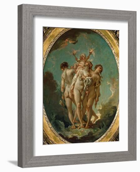 The Three Graces Carrying Amor, God of Love-Francois Boucher-Framed Giclee Print